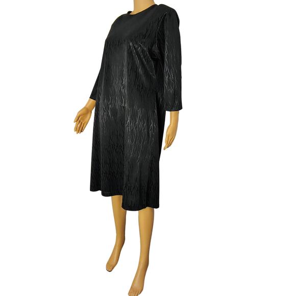 1970s Anthony Richards Abstract Print Black on Black Sheath Dress  Plus Size 14 - Picture 1 of 9